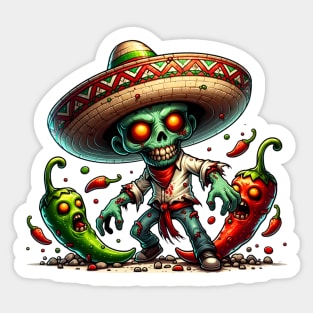 Zombie Cinco de Mayo Man and Hot Peppers Sticker